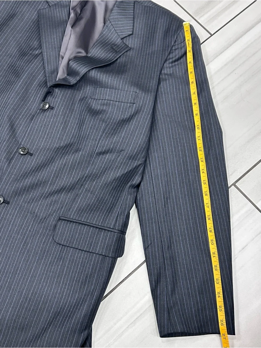 Jones New York Mens Size 46L Dark Blue Gray Pinstripe Wool Sport Coat Blazer